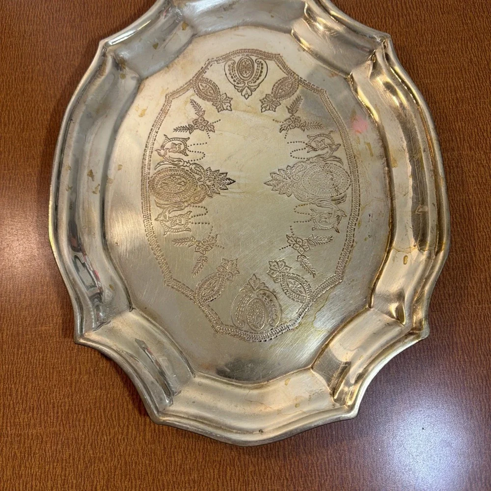 Vtg Brass Tray Embossed Design 12